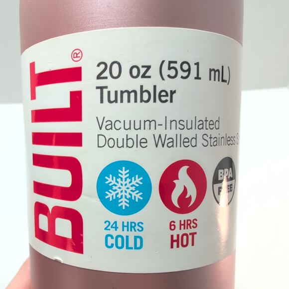 Built Double Wall Stainless Steel Vacuum Insulated Tumbler Rose Pink 20 Oz New - Picture 2 of 7